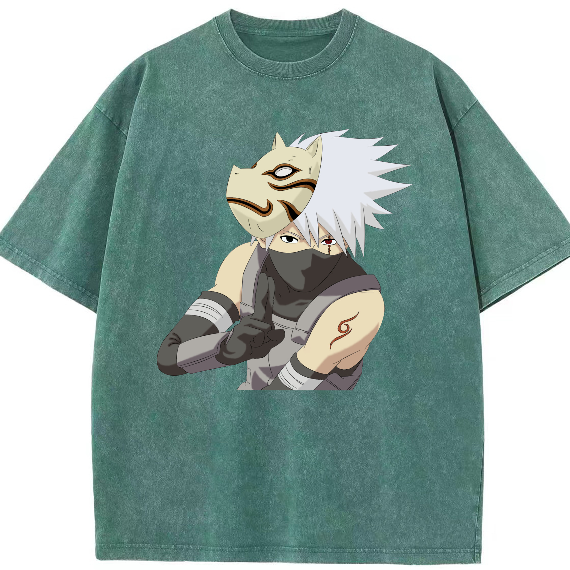（画像用） NARUTO -ナルト- はたけ カカシ Hatake Kakashi 綿100% ヴィンテージ風 半袖Tシャツ（フロントプリント）